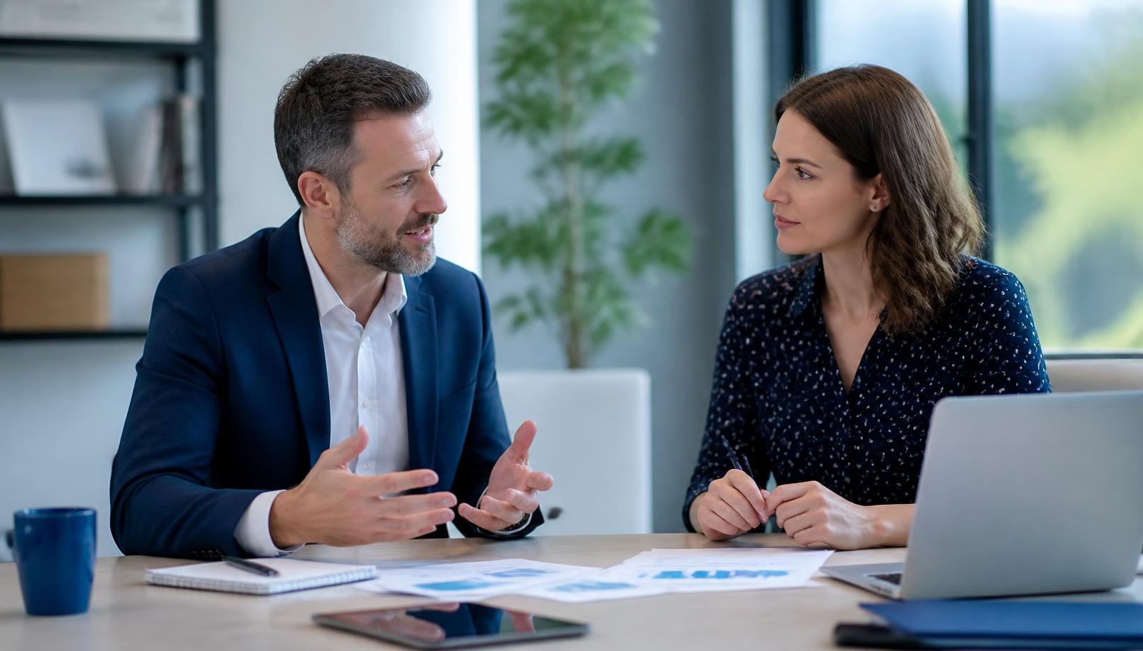 Consultores da Convertiza discutindo estratégia de marketing e automação